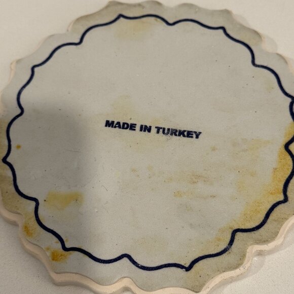 Turkish Ceramic Mandala tile Trivet Round Blue & White - Picture 3 of 4